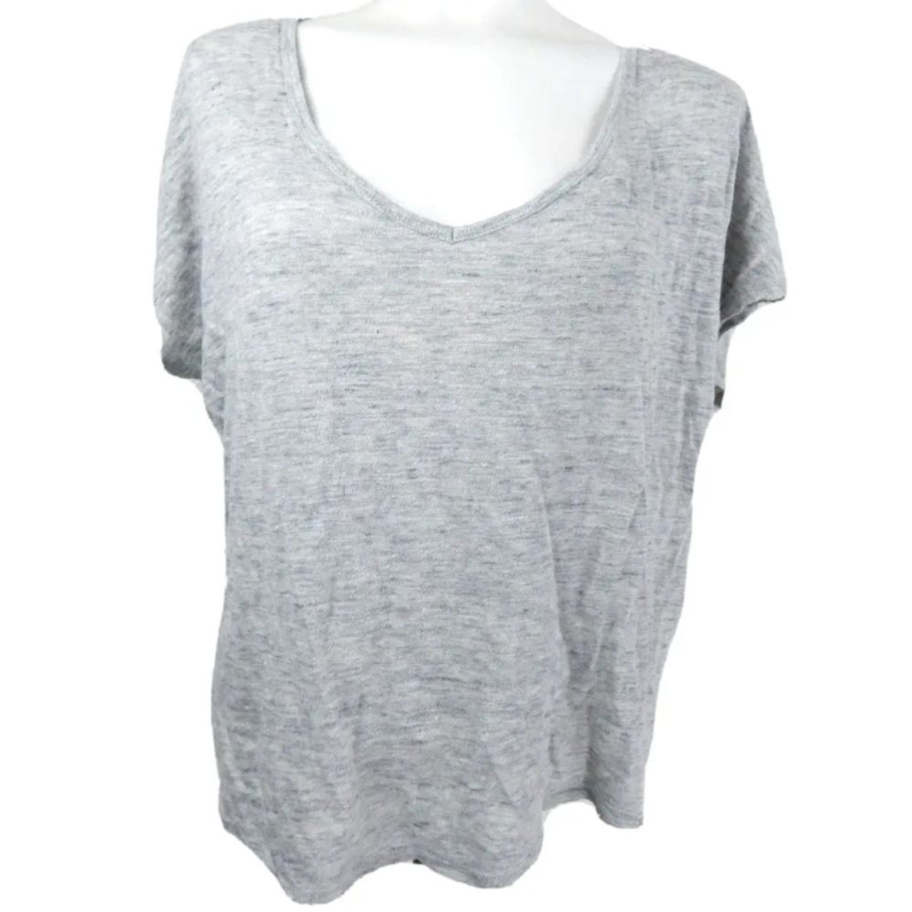 Vince Gray V-Neck Boxy Linen Tee